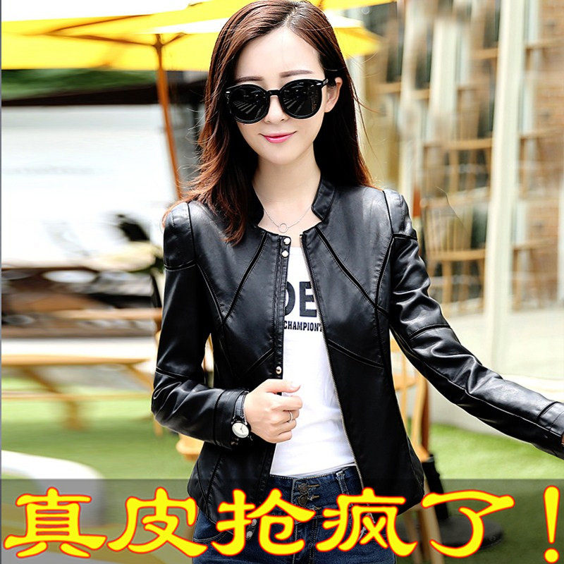 海宁皮衣女短款修身韩版立领2025春秋新款显瘦皮夹克百搭大码外套