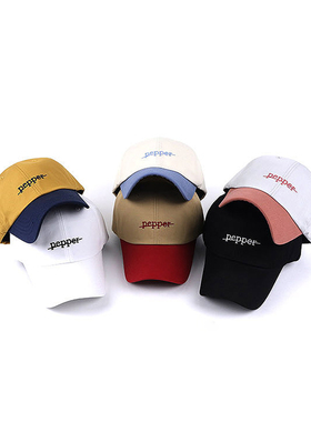 BROSS棒球帽男女韩国代购pepper字母刺绣拼色夏季软顶情侣鸭舌帽