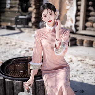加绒加厚粉色新中式 高端大气上档次年轻款 旗袍 2025新款 贝之韵冬装