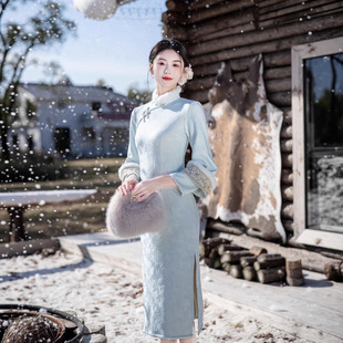 加绒加厚蓝色新中式 高端大气上档次年轻款 旗袍 2025新款 贝之韵冬装