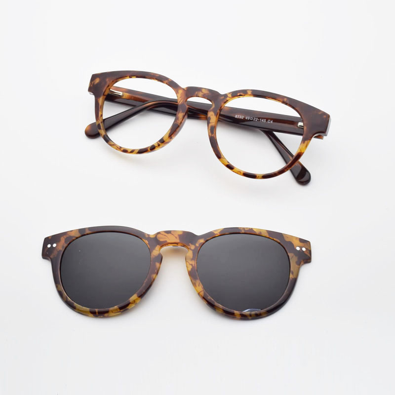 豹纹眼镜男女近视太阳镜磁铁吸附套镜夹片墨镜小脸圆形眼镜框绿色