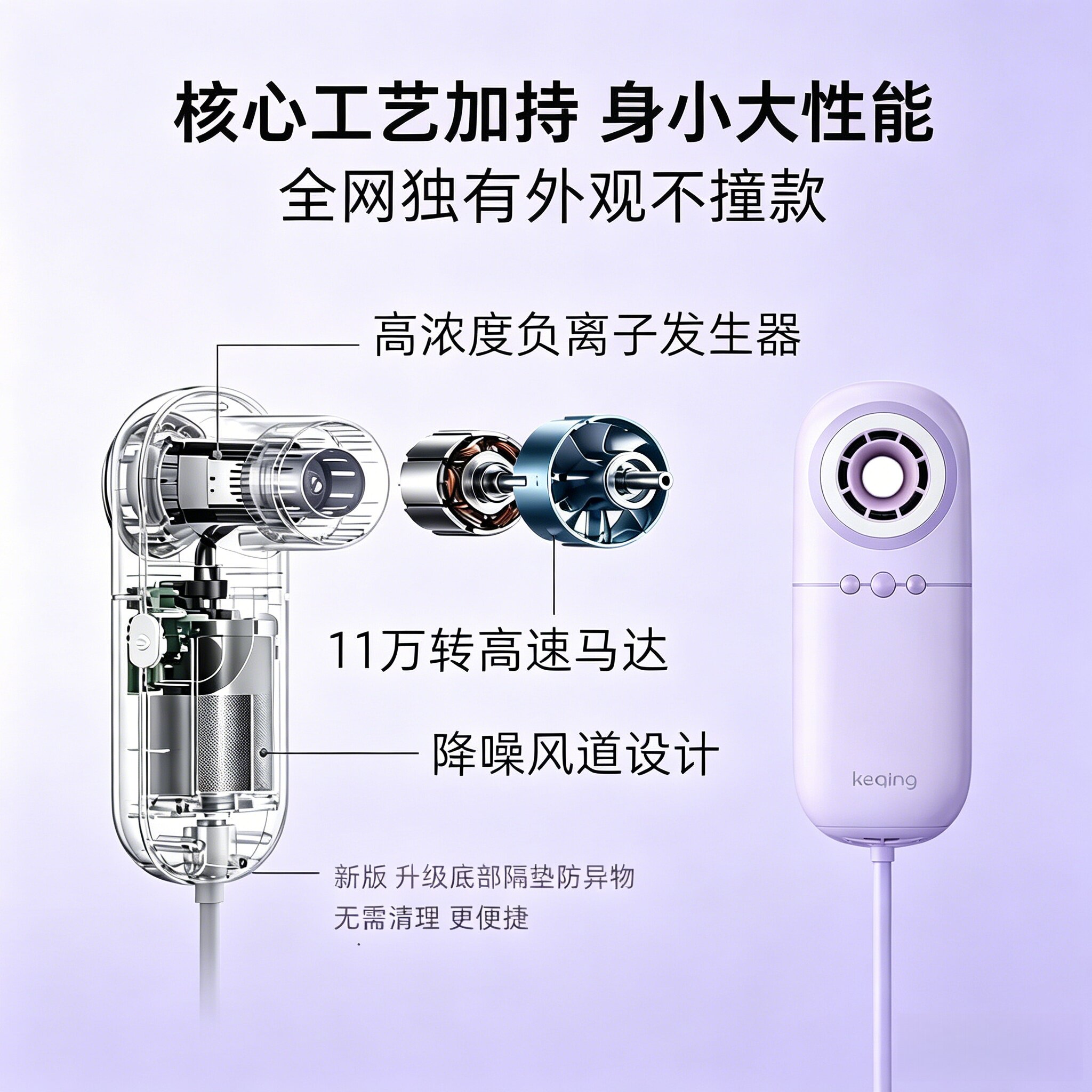 可青高速电吹风机小型便携负离子护发学生宿舍旅行专用快干不伤发