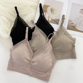 新款 抹胸性感蕾丝边固定薄杯美背无钢圈聚拢文胸针织内衣女细带
