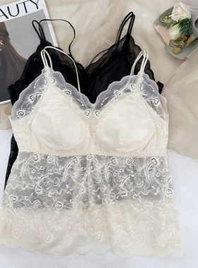 6833性感蕾丝抹胸夏季交叉美背固定薄杯内搭短款小吊带聚拢内衣女