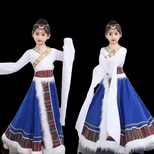 藏族儿童舞蹈演出服课堂练习裙中小学生舞台表演服半身裙水袖上衣