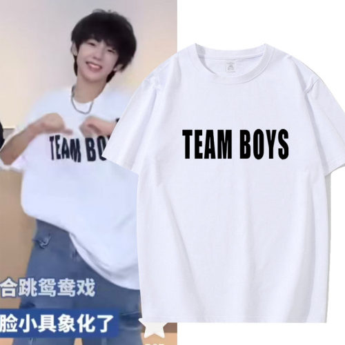 Team boys张嘉懿同款嘻哈宽松纯棉短袖old school 街舞小领口T恤