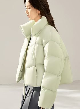 2025冬装新款新国标90白鸭绒云朵泡芙短款立领羽绒服小个子面包服