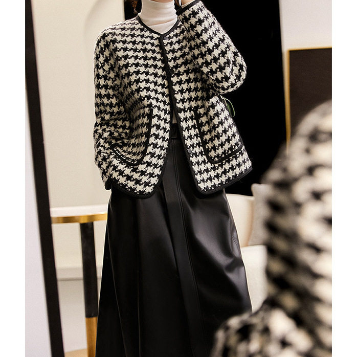 今年流行特惠千鸟格羊毛小香风外套高定 新款2025秋款女装短款,女装/女士精品,短外套,淘宝优惠券,粉丝福利购,淘宝优惠卷
