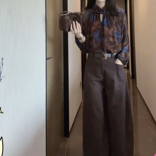 今年流行特惠26750新大爱美依缘2026秋季新款洋气印花衬衫高腰阔