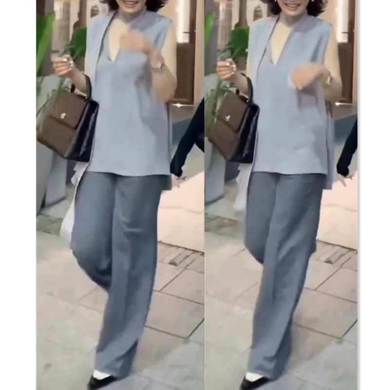 今年流行特惠88287大爱美依缘2025新款无袖V领上衣高腰阔腿长裤