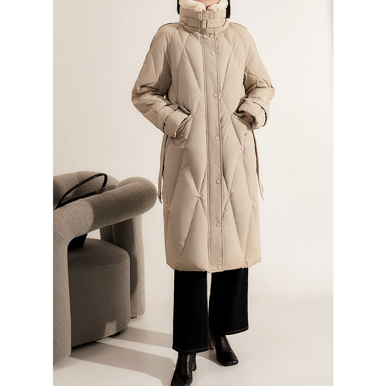 今年流行特惠獭兔毛领95白鹅绒系带中长款女装高端气质羽绒服大