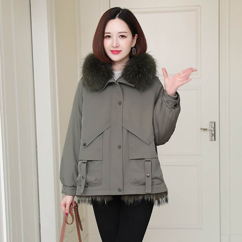 特惠派克服女短款可拆卸兔毛内胆海宁皮草外套年轻款貉子毛领时尚