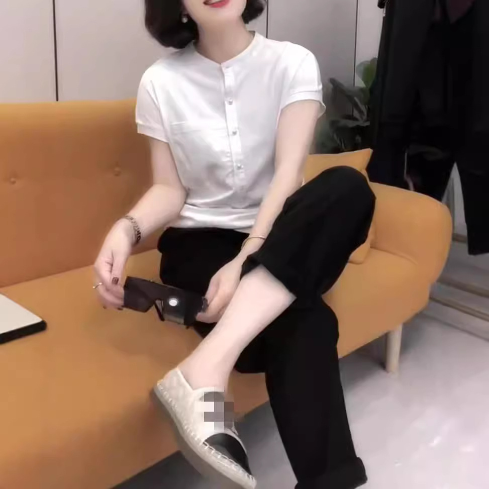 今年流行特惠24561大爱美依缘2025夏季新款圆领单排扣衬衫时尚