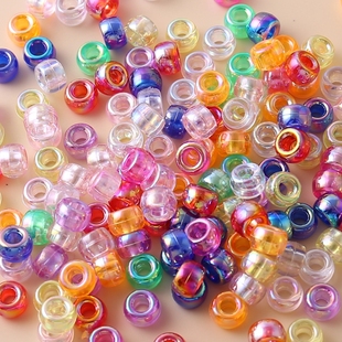 配件 9mm亚克力彩色大孔珠DIY儿童手链串珠AB彩编发头饰散珠服装