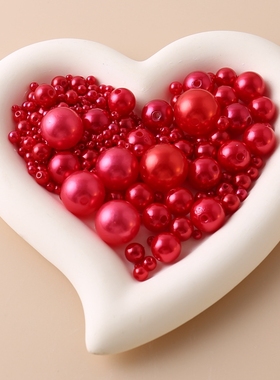 diy手工饰品配散珠串珠材料人造珍珠 双孔abs大红色仿珍珠 3-20mm