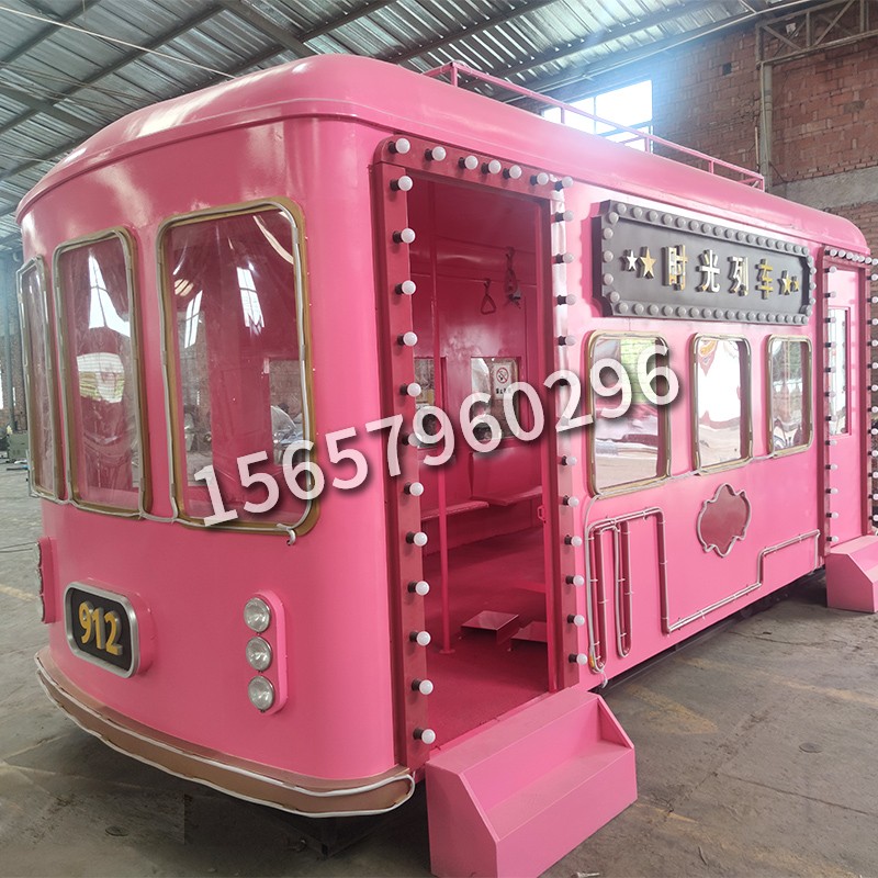 复古无轨电车铛铛车模型广场商场美陈装饰小吃餐车摆件摄影视道具