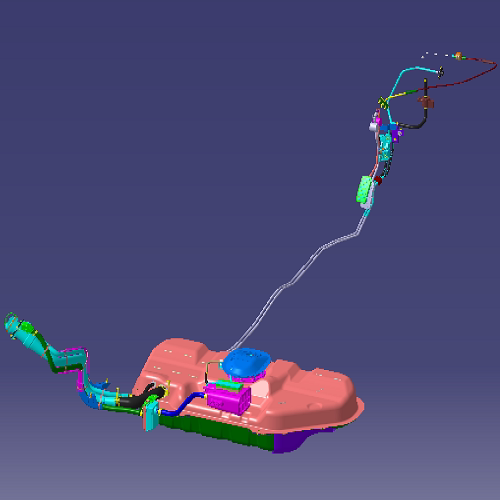 轿车汽车燃油系统总成油箱加油口3d三维几何数模型stp图汽油管路