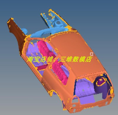 高尔夫SUV汽车轿白车身BIW三维几何数模型CAE有限元网格HyperMesh