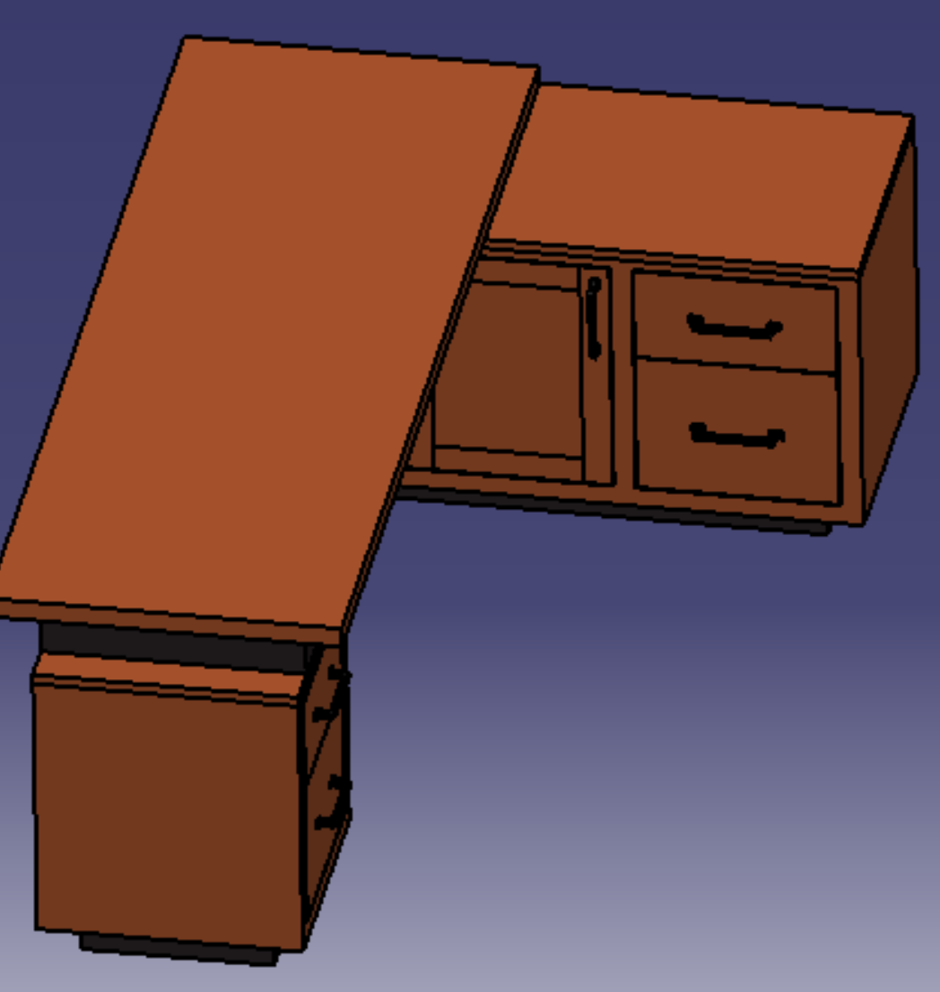 办公桌子书桌课桌3d三维几何数模型stp格式l型桌子多层抽屉工作台