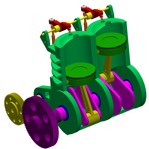 直列双缸柴油机引擎发动机内燃机剖开3d三维几何数模型solidworks