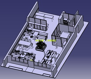 办公室3D三维几何数模型绿植会议室办公桌椅子电脑打印机假人餐厅