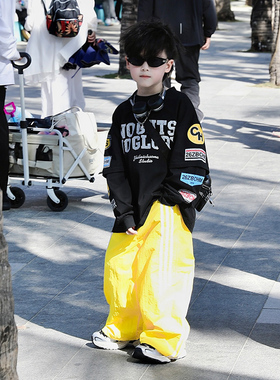 Jimmy妈童装【第五街区】春季·黑色潮酷机车风满印假两件长袖T恤