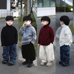 Jimmy妈童装【百搭神器】冬季新款儿童百搭高领麻花针织打底毛衣