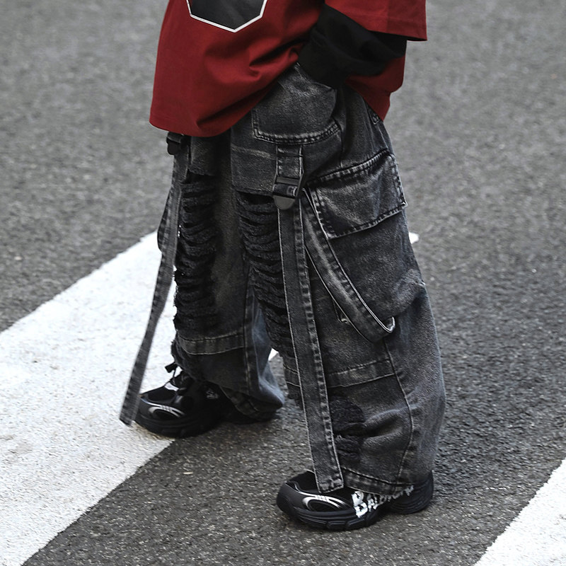 Jimmy妈童品 潮酷男孩 春季新款儿童设计感破洞飘带工装风牛仔裤,童装/婴儿装/亲子装,儿童牛仔裤,淘宝优惠券,粉丝福利购,淘宝优惠卷