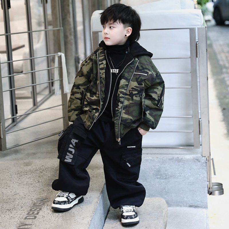 Jimmy妈童装【迷彩出gai】冬季新款儿童假两件夹棉加绒夹克衫外套