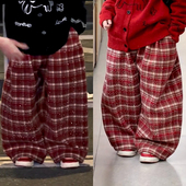 满天星钻 冬新款 儿童红色格子闪闪加绒弯刀裤 Jimmy妈童装 长裤