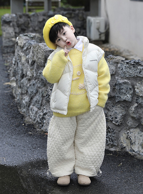 Jimmy妈童装【奶呼呼】冬季新款儿童鹅黄色毛衣米色厚款保暖马甲