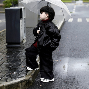 Jimmy妈童装【原宿街头】冬季新款儿童黑色暗纹夹克衫外套