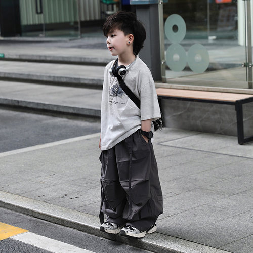 Jimmy妈童装【随性酷感】夏季白色晕染潮酷帽子印花棉感短袖T恤