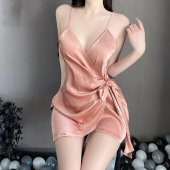 性感睡衣女一片式 深V绑带吊带睡裙高级感冰丝内衣2025夏趣味套装