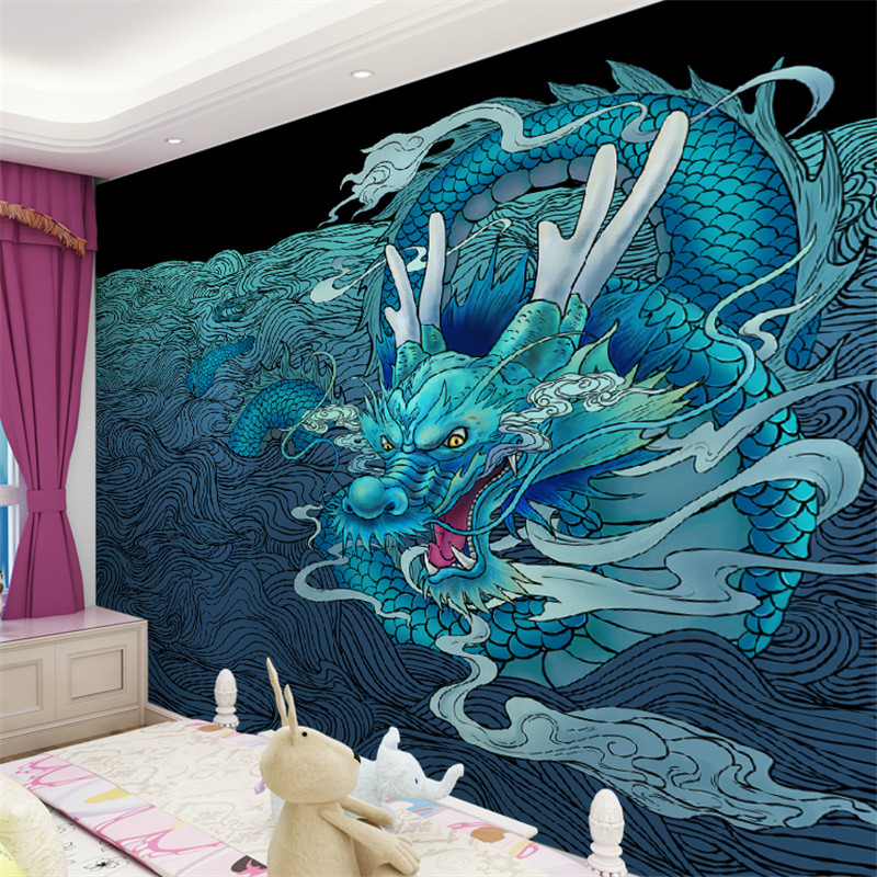 青龙装饰背景布墙纸纹身店壁纸
