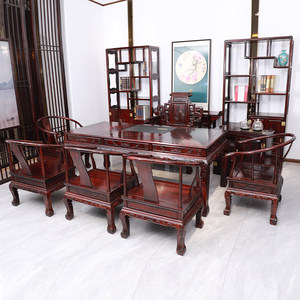 黑酸枝红木茶桌雕花茶台中式古典