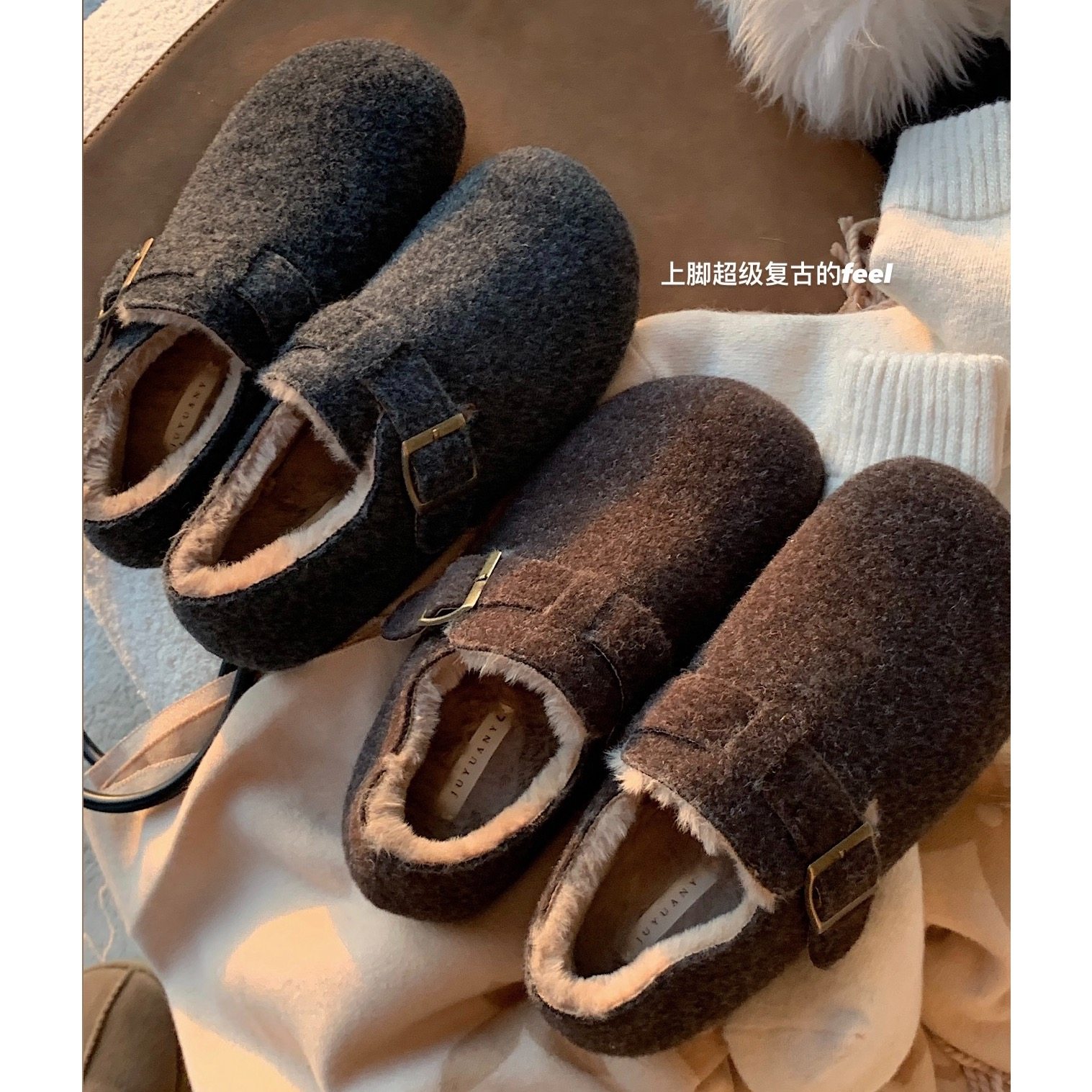 原小白白 季加绒保暖加绒厚底毛毛外穿勃肯女鞋一脚蹬棉鞋雪地鞋,女鞋,乐福鞋（豆豆鞋）,淘宝优惠券,粉丝福利购,淘宝优惠卷