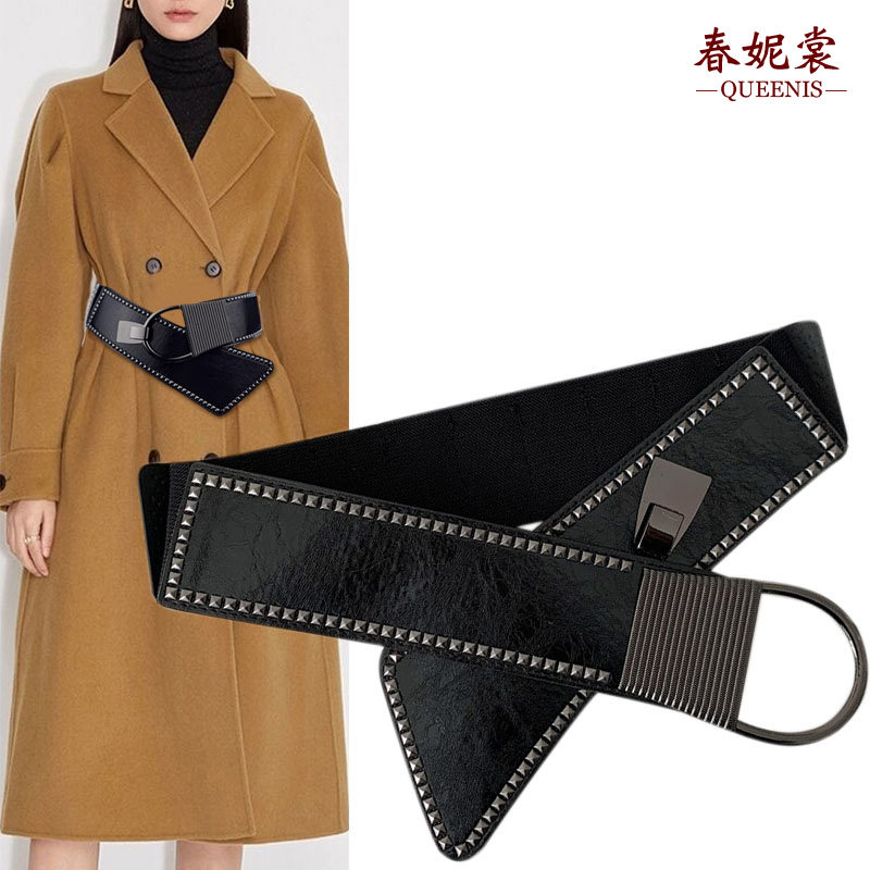 春妮裳欧版女时尚铆钉松紧宽腰带