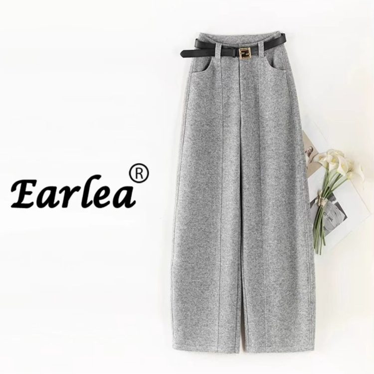 冬季高腰醋酸羊毛呢垂感阔腿裤