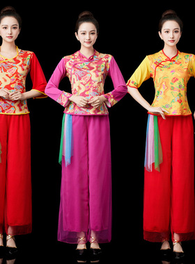 2024新款广场舞服装女套装秧歌舞民族风复古龙纹跳舞服打鼓演出服