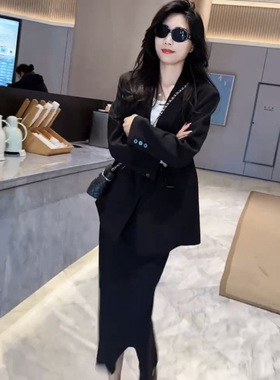 2905秋装大码女装休闲百搭韩系小西装套装胖mm半身裙两件套