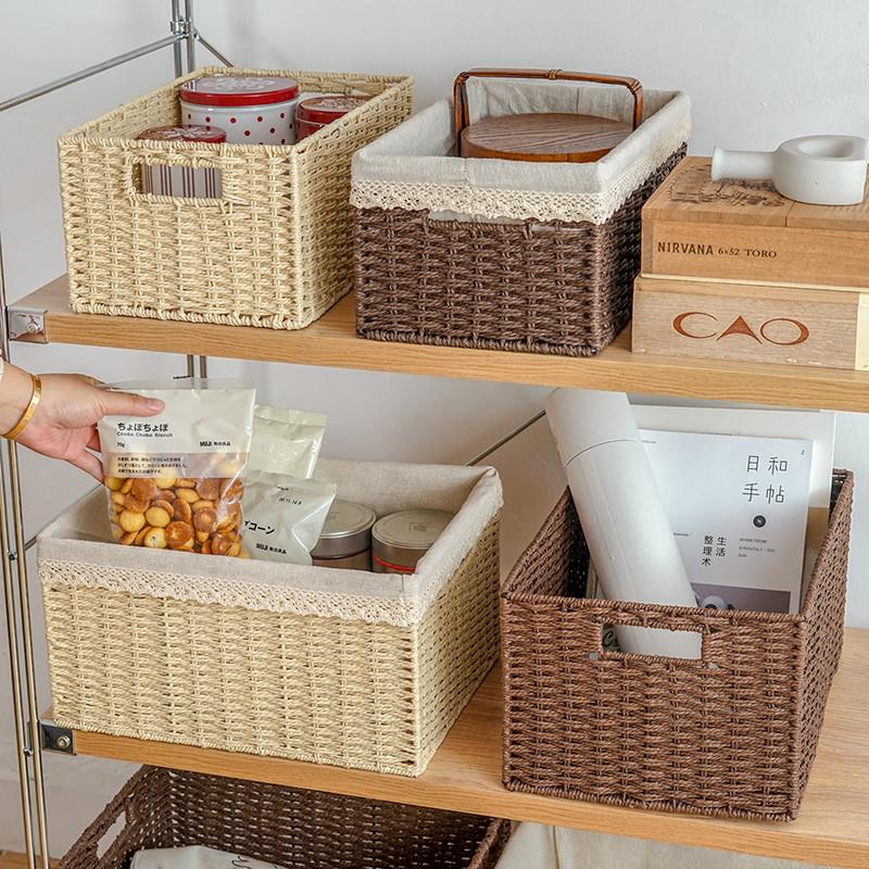 bamboo storage basket box desktop small rattan woven basket