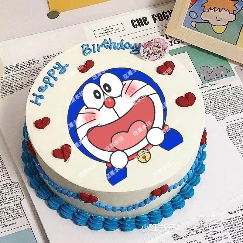手绘卡通q版哆啦a梦巧克力转印纸男孩生日蛋糕叮当猫儿童烘焙装饰