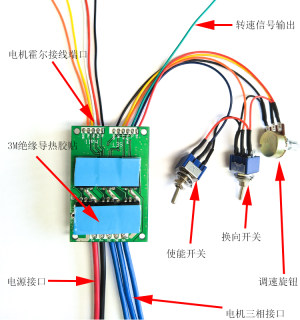 居逸直流无刷霍尔电机正反转控制板调速启停功能模块24v带线链接