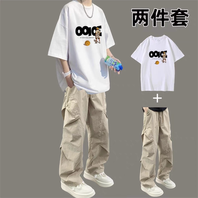 夏季潮男穿搭短袖工装裤套装