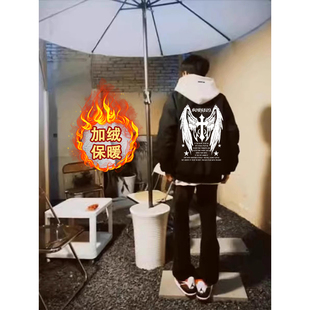 美式高街十字架外套日系棒球服男款秋冬季复古印花工装机能夹克男