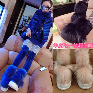 澳洲新款狐狸毛雪地靴皮毛一体女内增高短靴冬靴厚底女棉鞋学生