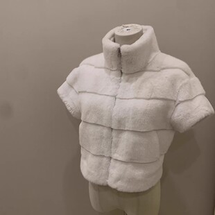 【娇养韩女】立领仿貂毛白色皮草马甲女短款环保毛毛外套