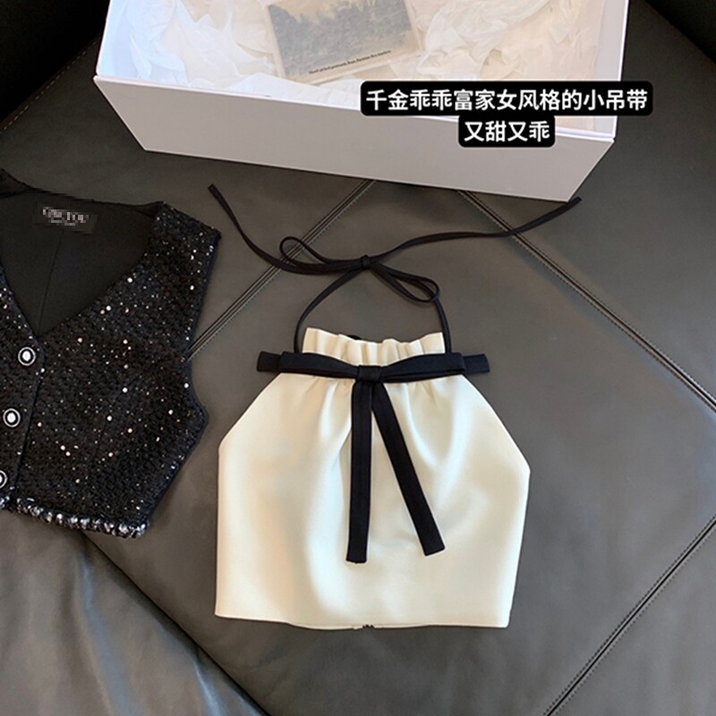 纯欲性感蝴蝶结绑带露背显瘦挂脖背心吊带温柔气质上衣女