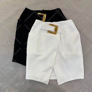 高智优雅知性金扣开衩半裙女复古通勤修身 显瘦A字半身裙